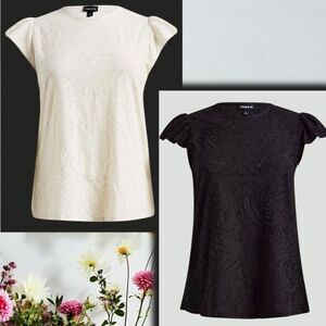 Torrid Black & White Knit Jacquard Crew Neck Flutter Sleeve Tee 3 3XL 2pc Bundle